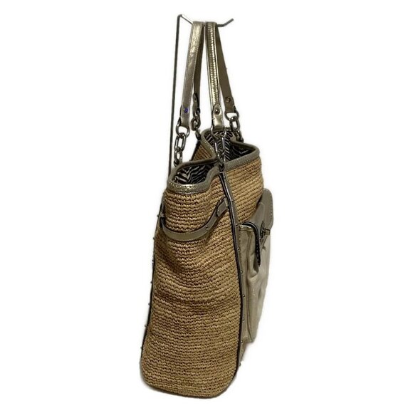 Auth COACH - 16886 Beige Gold Straw Leather Canvas Tote Bag - Picture 7 of 9